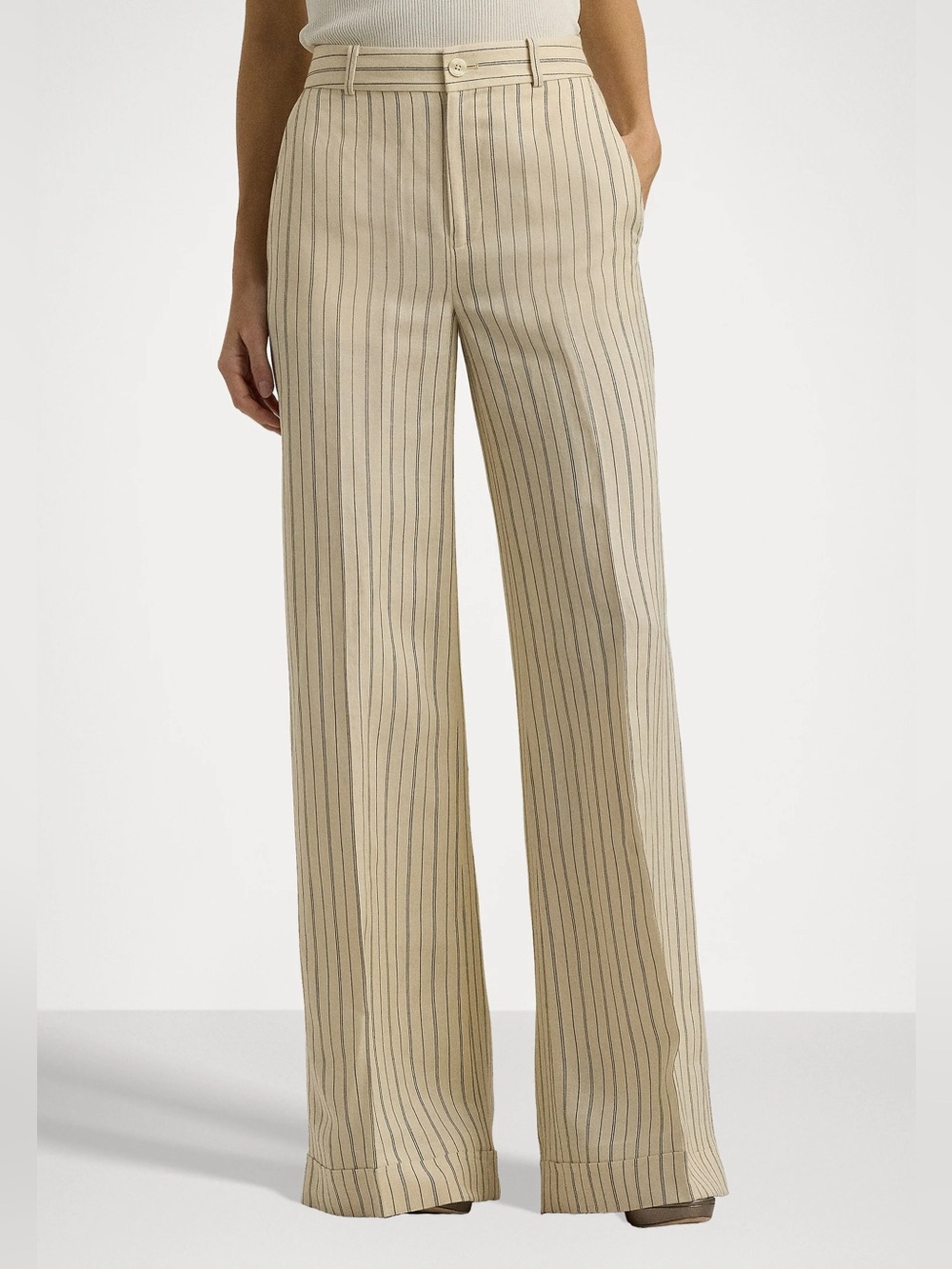 Lauren Ralph Lauren Pinstripe Linen-Blend Wide-Leg Pant Size 6